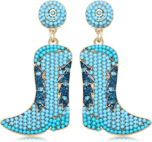 Beaded Cowboy Boot Earring Western Cowgirl Boots Earrings for Women Boho Shoes Dangle Drop Earrings Y2k Jewelry Party Gift