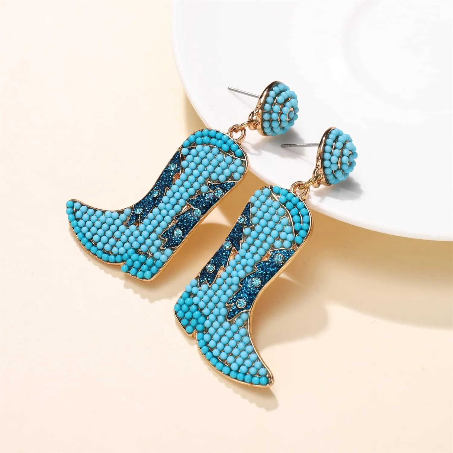 Beaded Cowboy Boot Earring Western Cowgirl Boots Earrings for Women Boho Shoes Dangle Drop Earrings Y2k Jewelry Party Gift