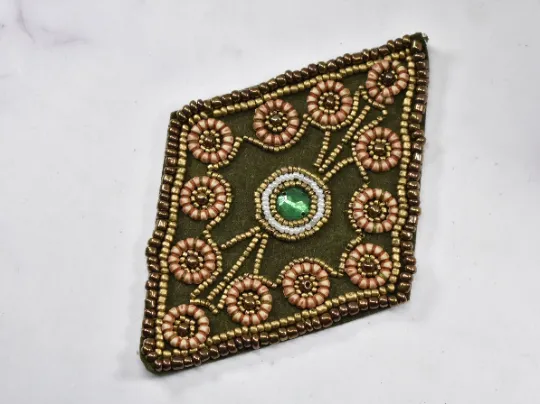 Beaded Iron-on Patch | Beaded Diamond Applique with a Rhinestone | Multi-Color Beaded Applique with a Rhinestone
