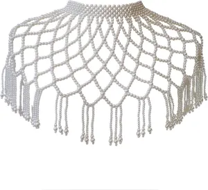 Beaded Shoulder Necklace Artificial Pearl Shawl Body Chain Luxurious Body Jewelry For Parties And Performances