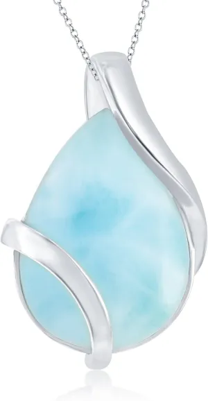 Beaux Bijoux Natural Malachite or Larimar Gemstone Pendant Necklaces for Women in Sterling Silver and 14k Gold - Teardrop Pendant Statement Necklace - Fine Jewelry for Women