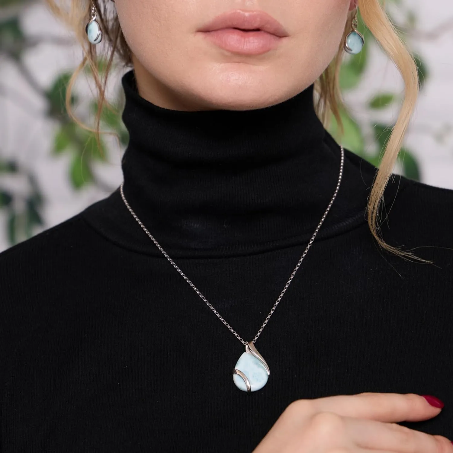 Beaux Bijoux Natural Malachite or Larimar Gemstone Pendant Necklaces for Women in Sterling Silver and 14k Gold - Teardrop Pendant Statement Necklace - Fine Jewelry for Women