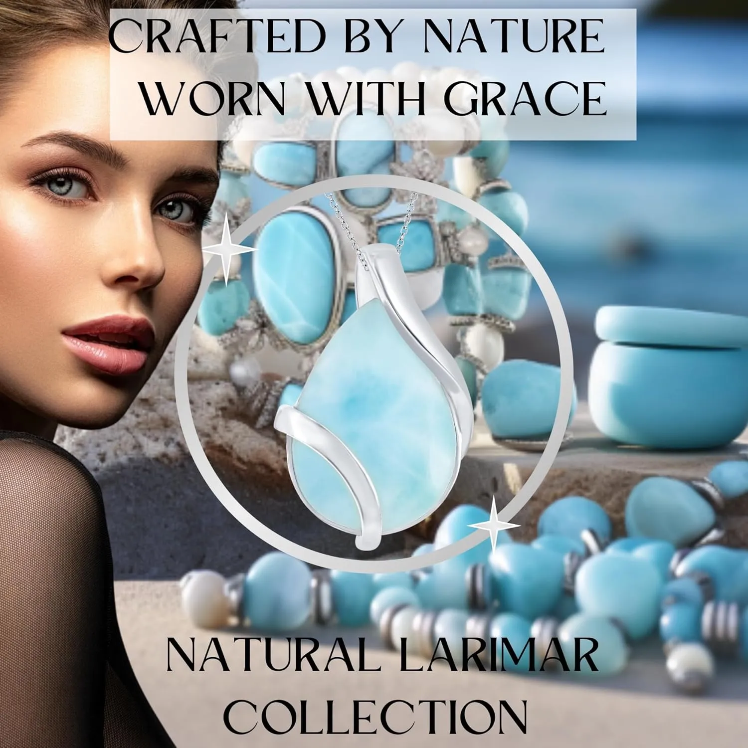 Beaux Bijoux Natural Malachite or Larimar Gemstone Pendant Necklaces for Women in Sterling Silver and 14k Gold - Teardrop Pendant Statement Necklace - Fine Jewelry for Women