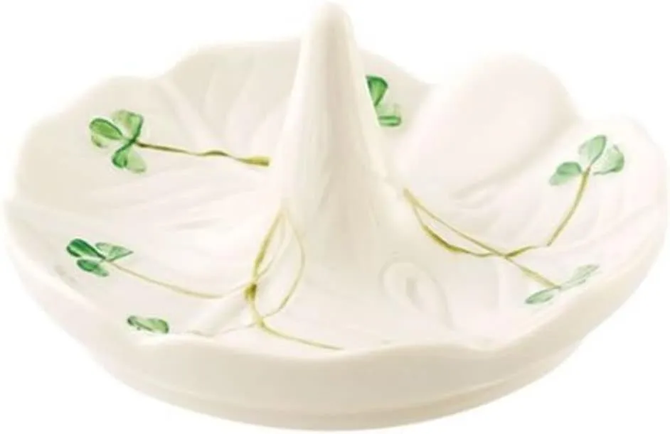 Belleek Shamrock Ring Holder - Fine Parian China Jewelry Dish Tray, Handcrafted Irish Decor White Ring Dish, 4.4 x 2in