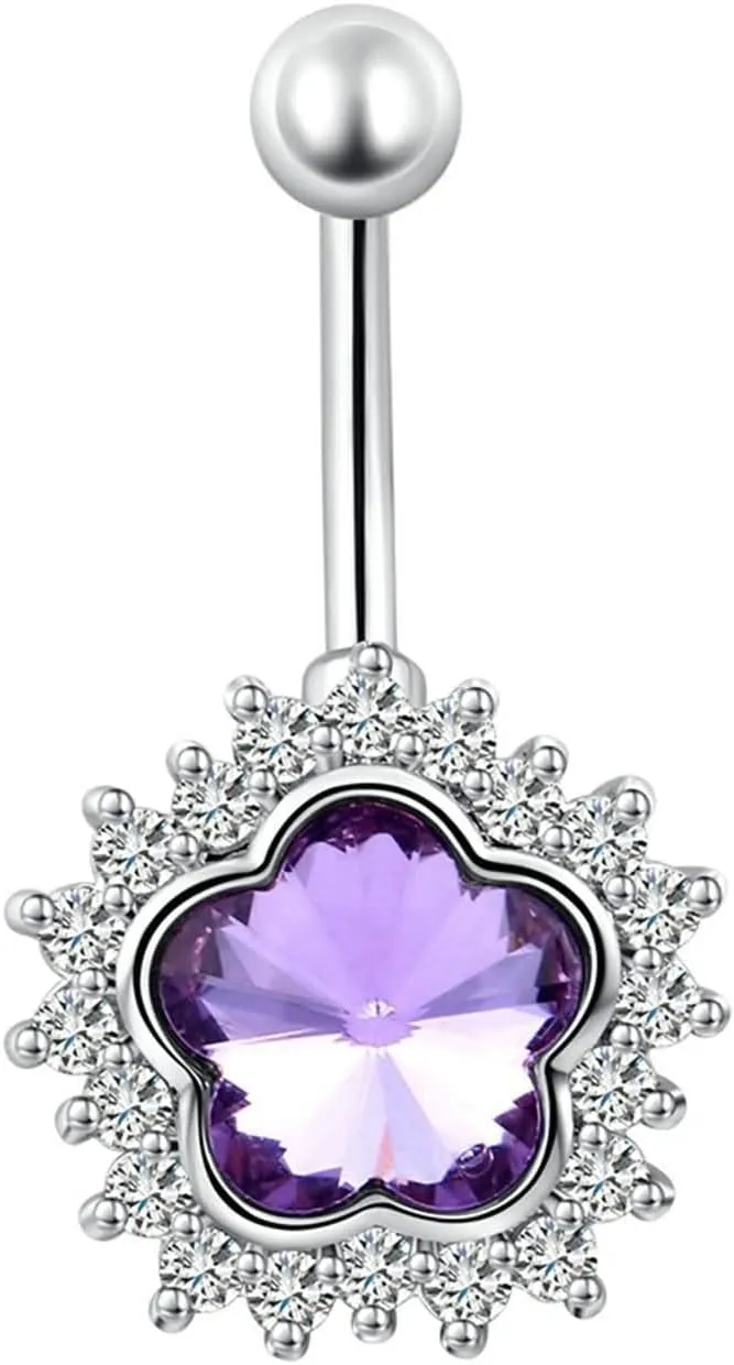 Belly Button Jewelry Flower, Belly Ring Stainless Steel Navel Ring Body Piercing Cubic Zirconia Unique Gifts for Women