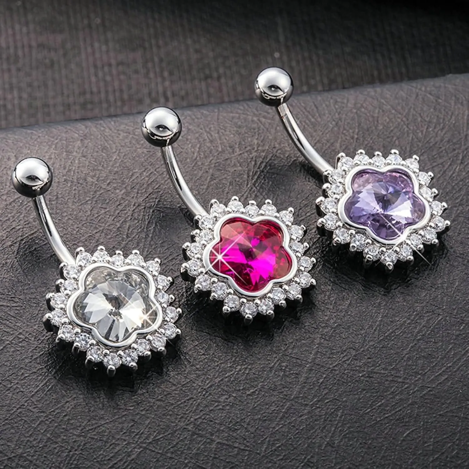 Belly Button Jewelry Flower, Belly Ring Stainless Steel Navel Ring Body Piercing Cubic Zirconia Unique Gifts for Women