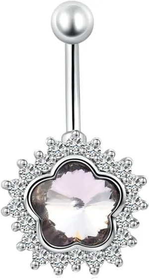 Belly Button Jewelry Flower, Belly Ring Stainless Steel Navel Ring Body Piercing Cubic Zirconia Unique Gifts for Women