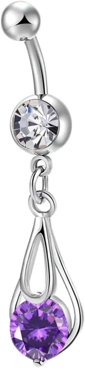 Belly Button Ring 14 Gauge Surgical Steel, Water Drop Belly Button Ring Dangle Unique Cubic Zirconia Belly Piercing 14G