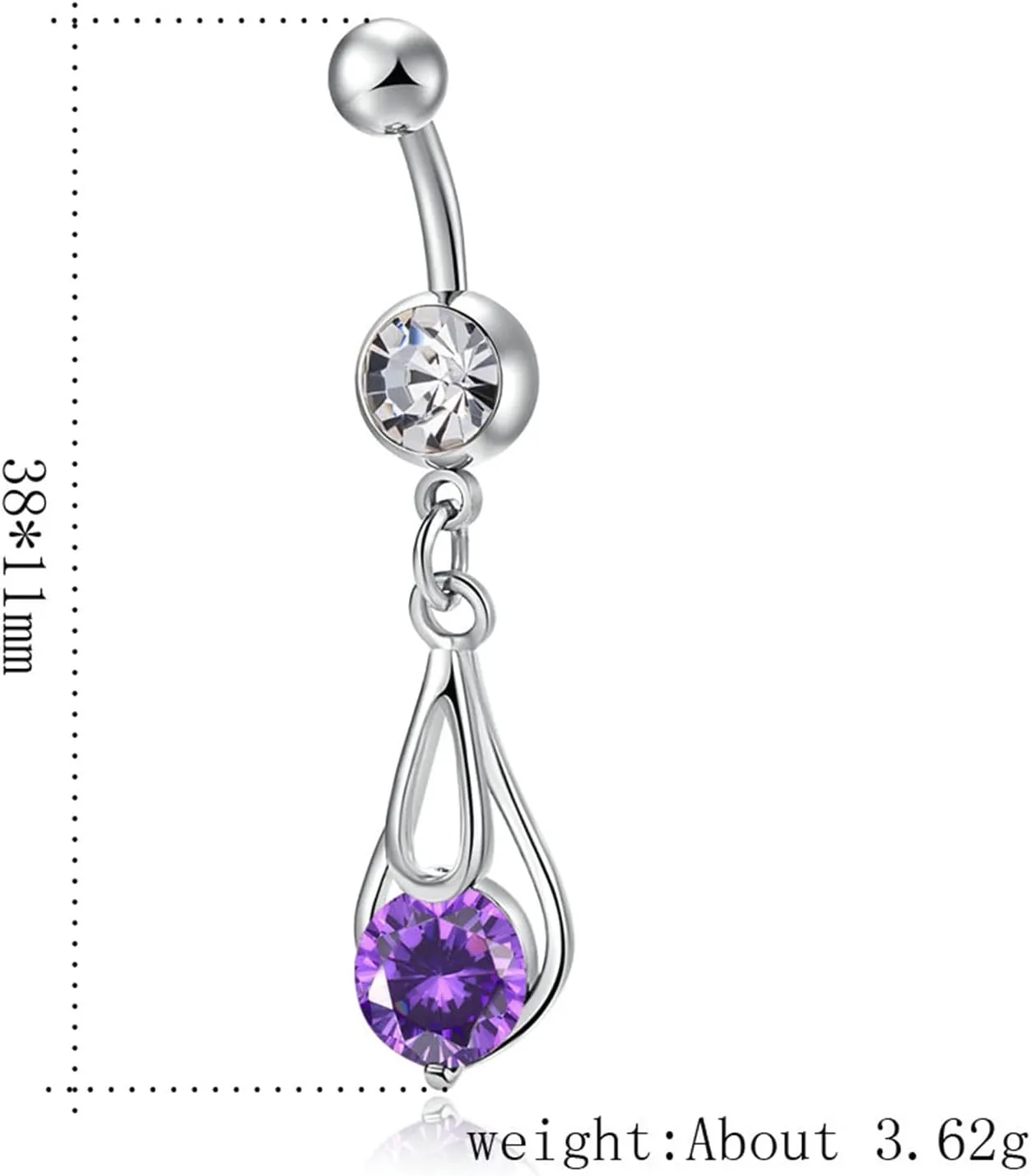 Belly Button Ring 14 Gauge Surgical Steel, Water Drop Belly Button Ring Dangle Unique Cubic Zirconia Belly Piercing 14G