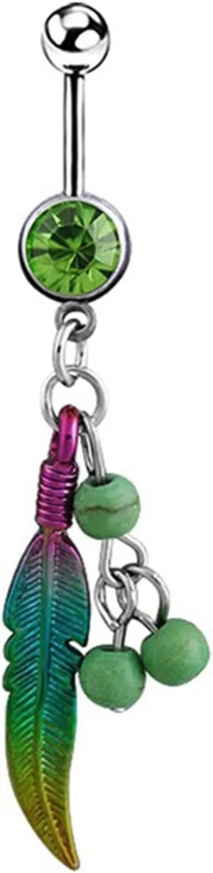 Belly Button Ring, Belly Ring Bulk Unique Stainless Steel Navel Rings Belly Button Nails Feather Turquoise