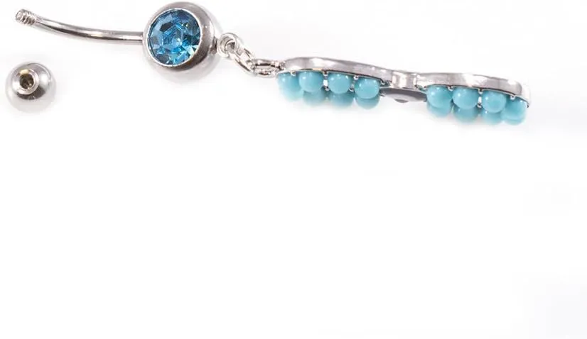 Belly Button Ring with Aqua Jewel and Unique Owl, Anchor, Hamsa Hand, Infinite Love and Owl Navel Dangle Design