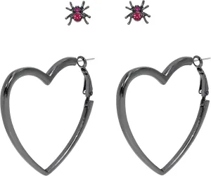 Betsey Johnson Womens Spider Stud & Heart Hoop Duo Earring Set