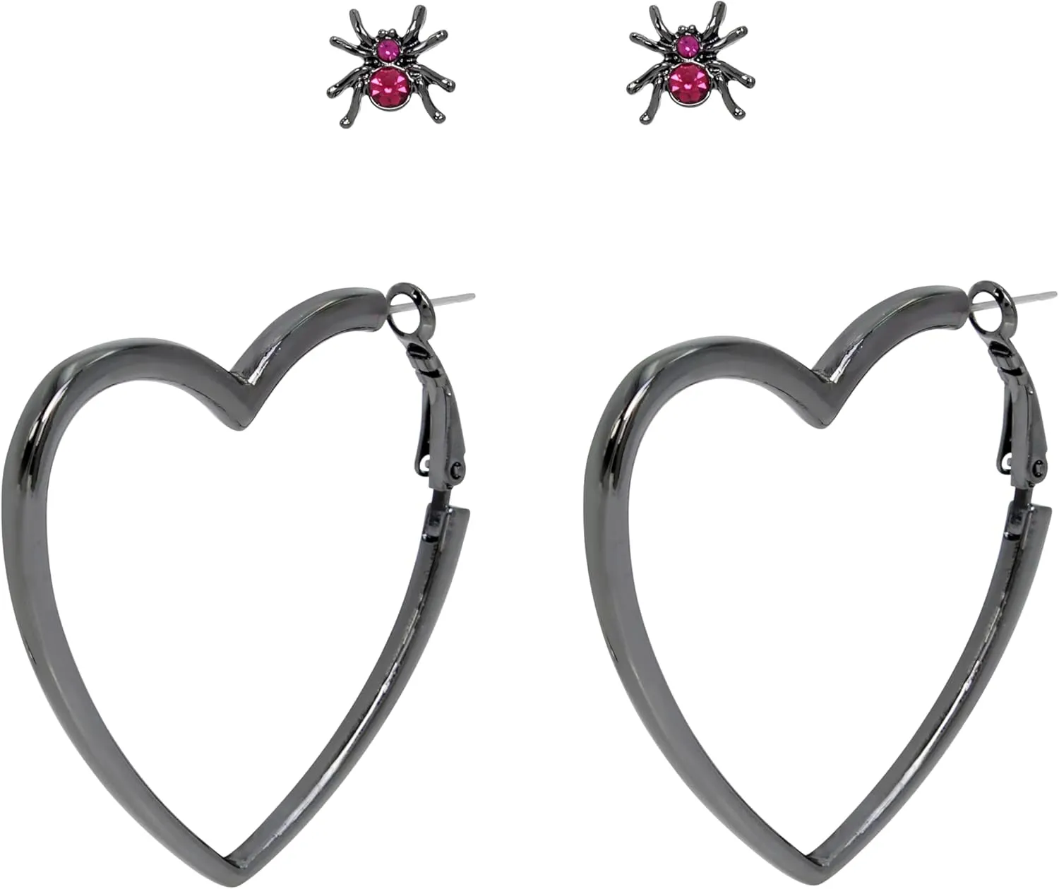 Betsey Johnson Womens Spider Stud & Heart Hoop Duo Earring Set