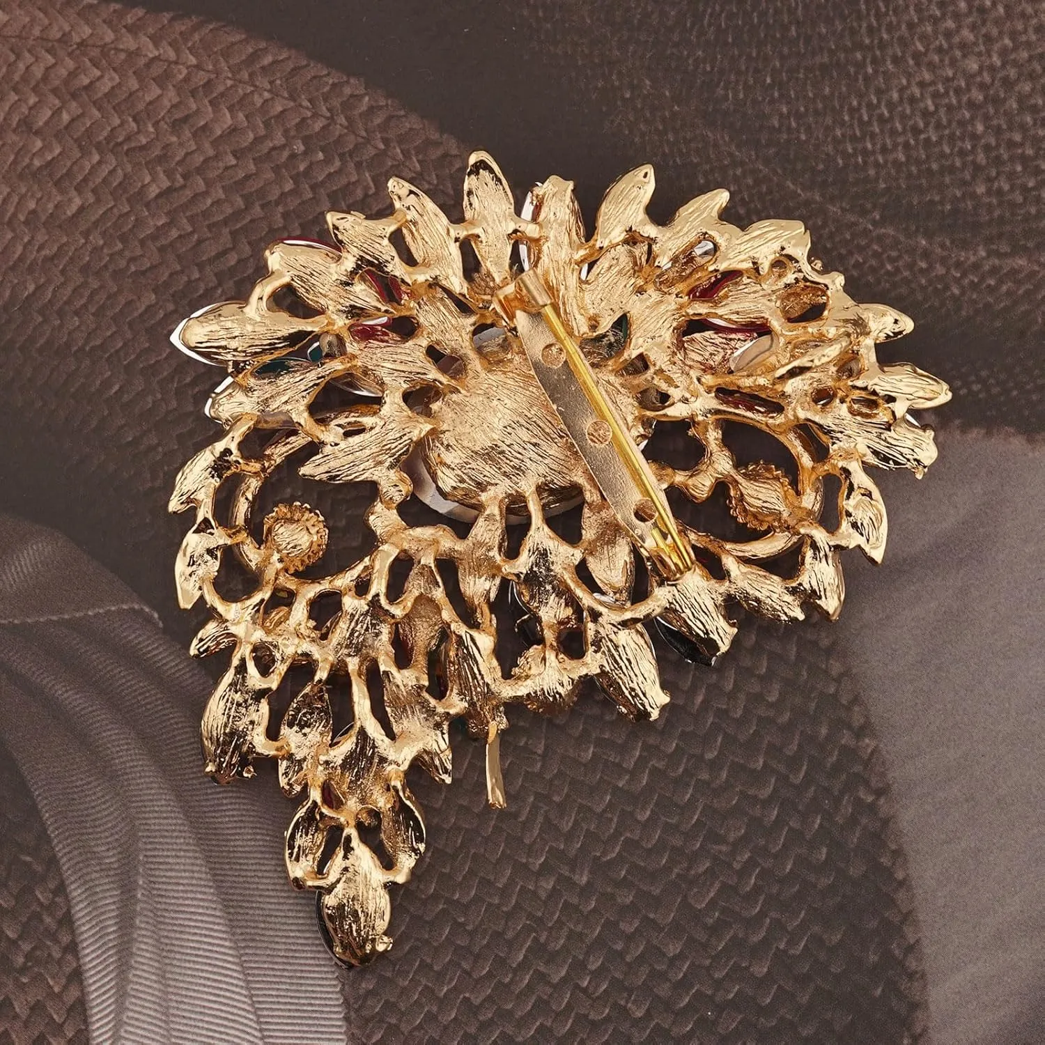 Big Large Leaf rhinestone crescent moon Moon shape Brooches and Pins Scarf Decoration Gold Tone
