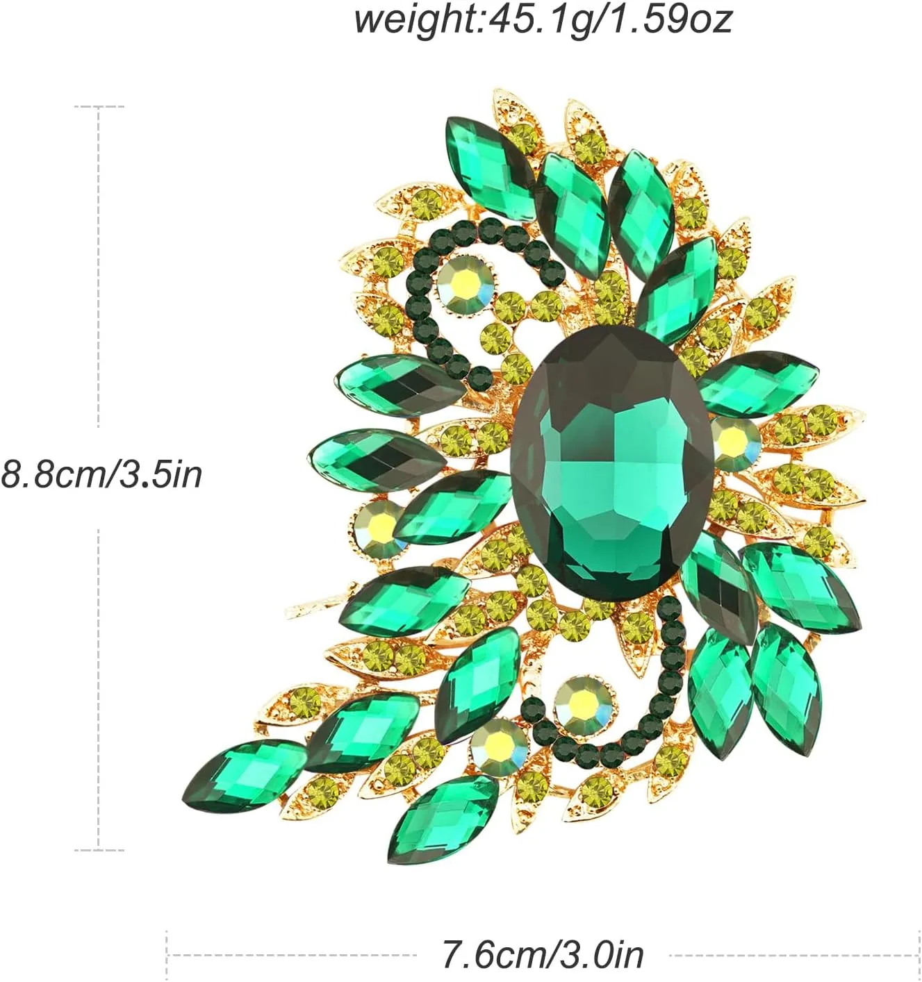 Big Large Leaf rhinestone crescent moon Moon shape Brooches and Pins Scarf Decoration Gold Tone