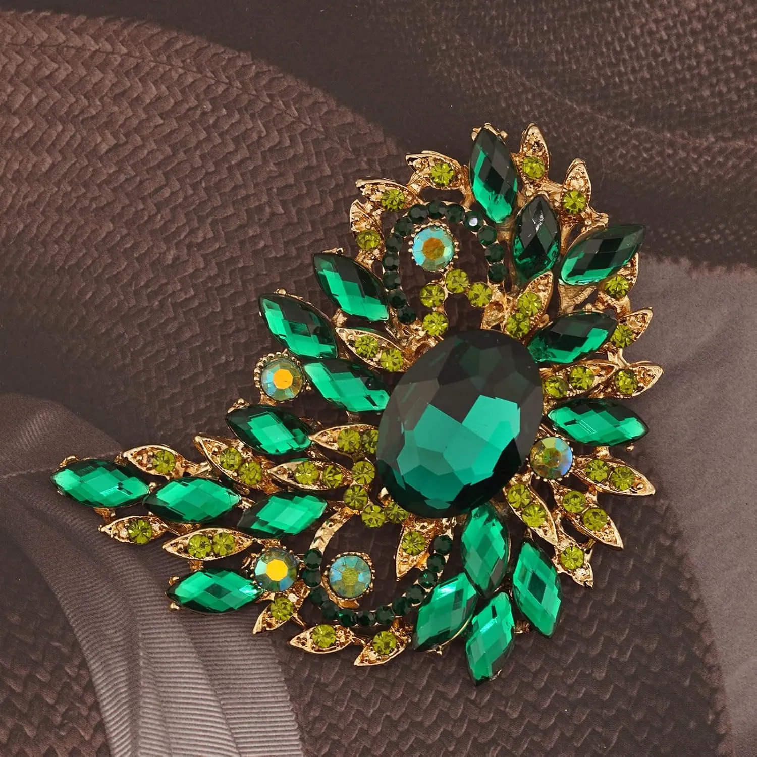 Big Large Leaf rhinestone crescent moon Moon shape Brooches and Pins Scarf Decoration Gold Tone