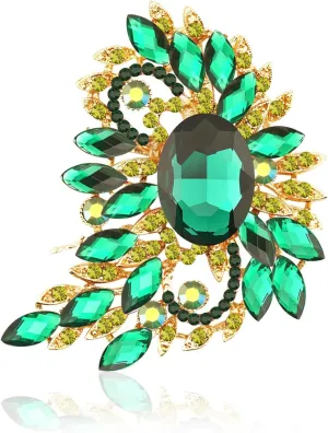 Big Large Leaf rhinestone crescent moon Moon shape Brooches and Pins Scarf Decoration Gold Tone