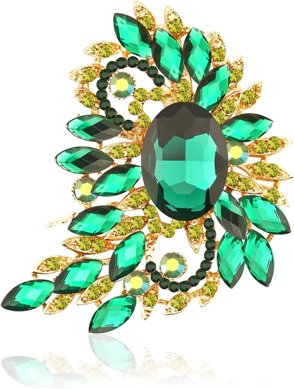 Big Large Leaf rhinestone crescent moon Moon shape Brooches and Pins Scarf Decoration Gold Tone