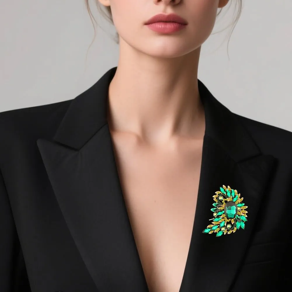 Big Large Leaf rhinestone crescent moon Moon shape Brooches and Pins Scarf Decoration Gold Tone