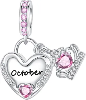 Birthstone Charms 925 Sterling Silver Cubic Zirconia Heart Dangle Charms fit for Bracelets and Necklaces Jewelry Gift
