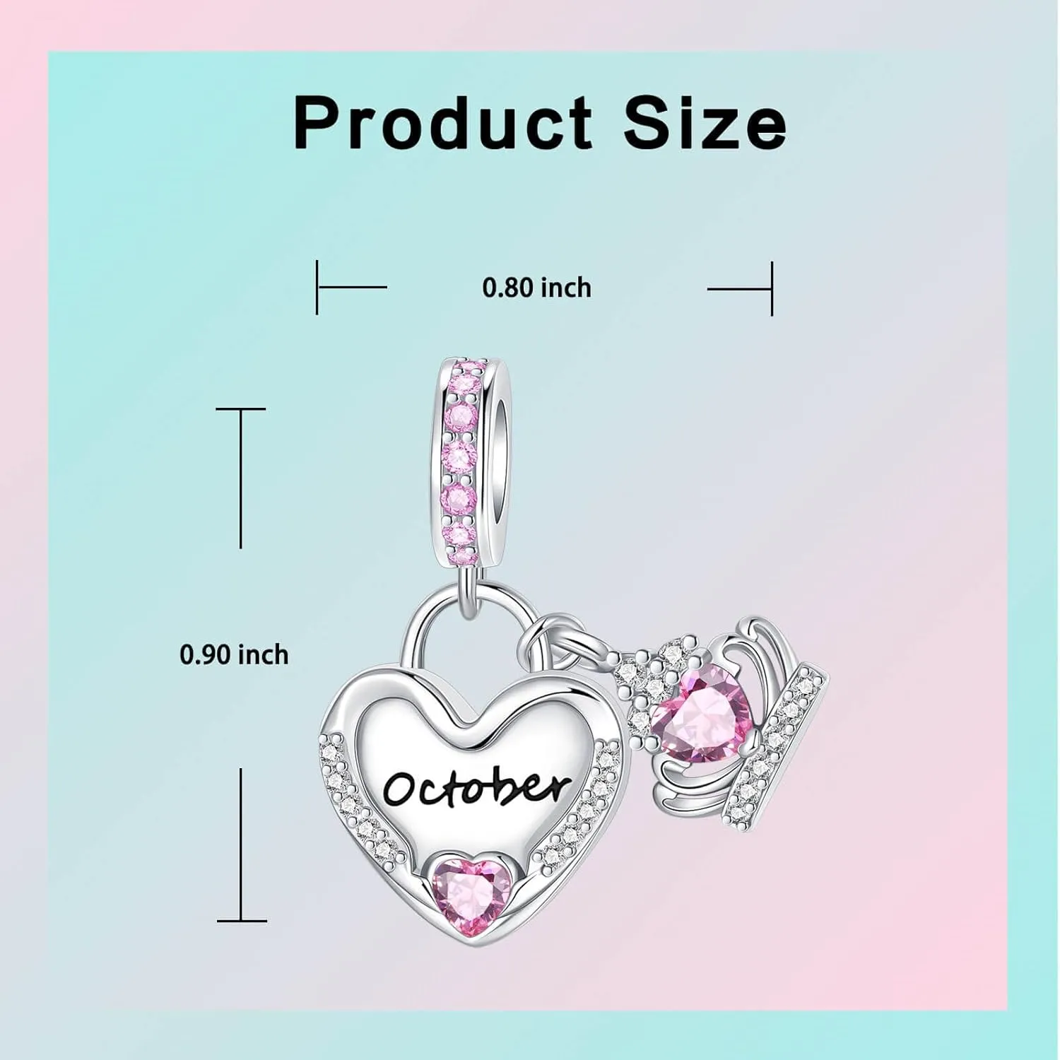 Birthstone Charms 925 Sterling Silver Cubic Zirconia Heart Dangle Charms fit for Bracelets and Necklaces Jewelry Gift