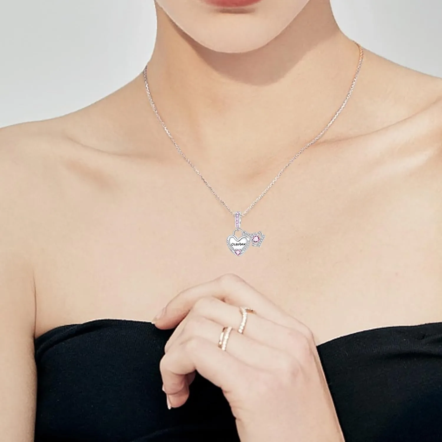Birthstone Charms 925 Sterling Silver Cubic Zirconia Heart Dangle Charms fit for Bracelets and Necklaces Jewelry Gift