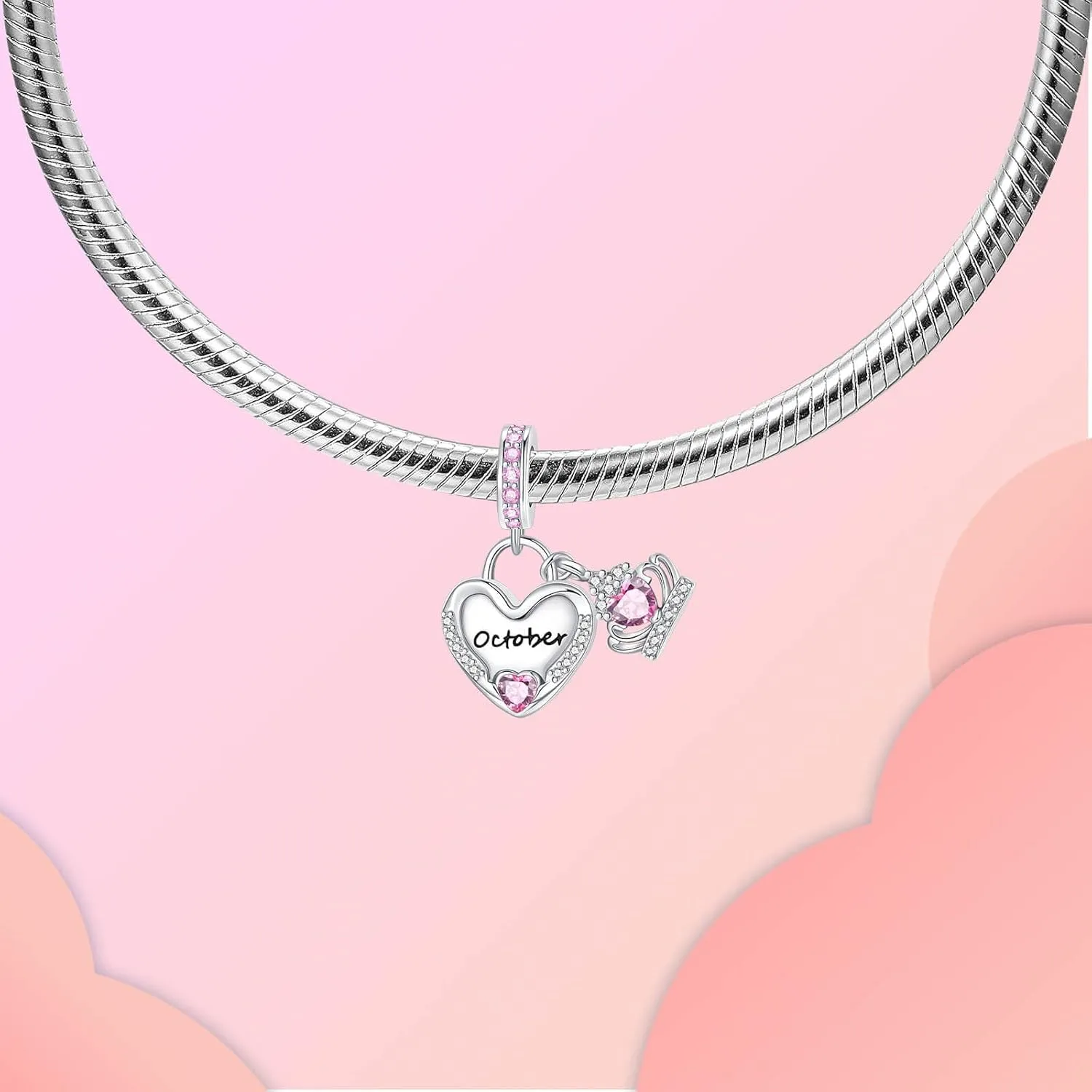Birthstone Charms 925 Sterling Silver Cubic Zirconia Heart Dangle Charms fit for Bracelets and Necklaces Jewelry Gift