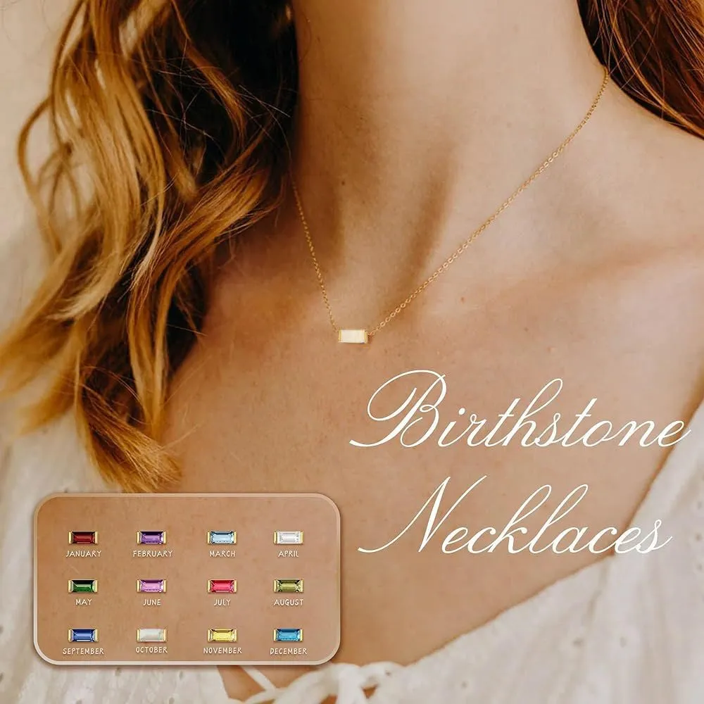 Birthstone Necklace for Women 14k Gold Plated Birth Stone Charms Necklace with 1-12 Birthstone Birthday Gifts for Her Dainty Cubic Zirconia Necklace Fashion Jewelry Birthday for Mother Friends Wife Anniversary