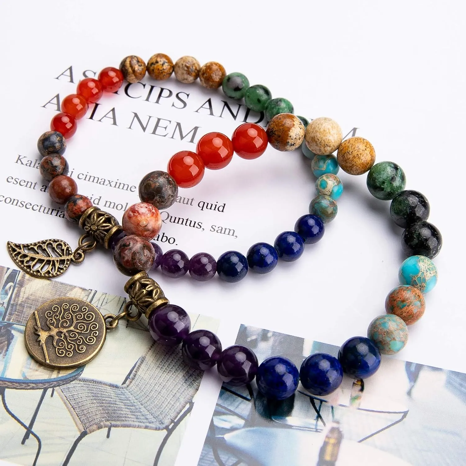 Bivei Natural Semi Precious Gemstone beads bracelet for women - Life Tree and Leaf Charm Energy Reiki Crystal Stretch Bracelets