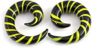 BodyJewelryOnline Pair of Black & Green Stripe Spiral Glass Tapers
