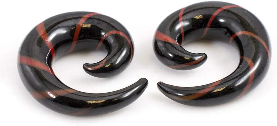 BodyJewelryOnline Pair of Black & Red Glass Tapers Stripe Spiral Design