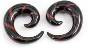 BodyJewelryOnline Pair of Black & Red Glass Tapers Stripe Spiral Design