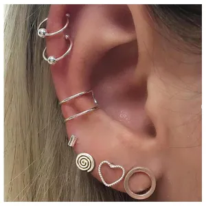 Bohemian Circle Hoop Earrings Gold Hollow Heart Earrings Minimal Ear Cuff Earrings Outline Circle Stud Earrings Personalized Hoop Cuff Earrings Set Jewelry for Women and Girls