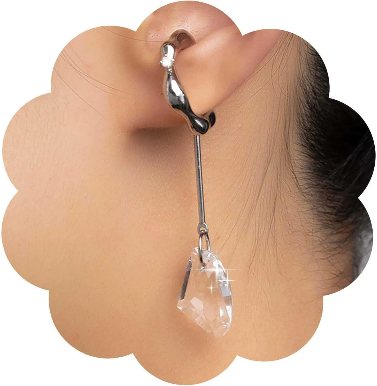 Boho Crystal Ear Cuff Earrings Silver Rhinestone Long Drop Earrings Vintage Irregular CZ Cuff On Earrings Punk No Piercing Clip Earrings Jewelry for Women