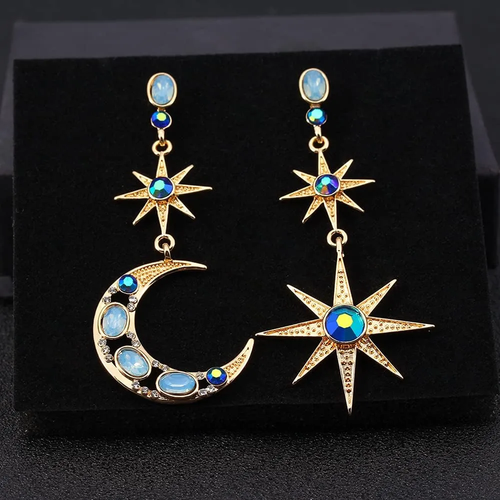 Boho Sun Moon and Stars Drop Dangle Earrings,Bohemian Statement Earrings for Women Girls Asymmetrical Celestial Jewelry Gift