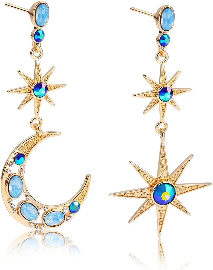 Boho Sun Moon and Stars Drop Dangle Earrings,Bohemian Statement Earrings for Women Girls Asymmetrical Celestial Jewelry Gift