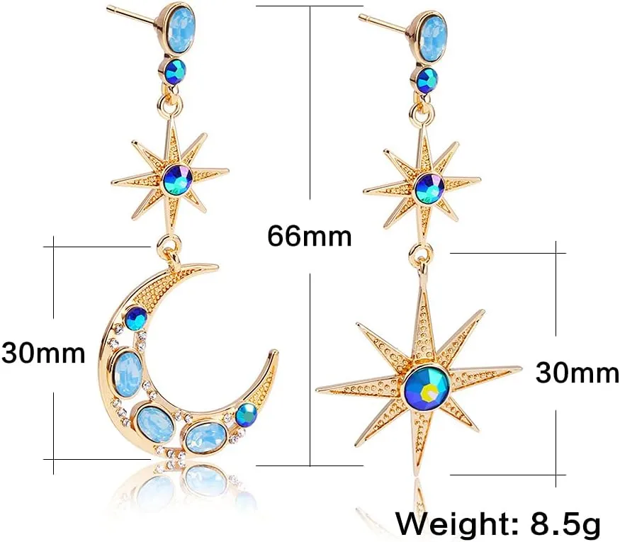 Boho Sun Moon and Stars Drop Dangle Earrings,Bohemian Statement Earrings for Women Girls Asymmetrical Celestial Jewelry Gift