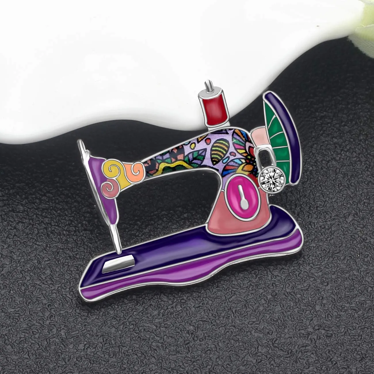 Bonsny Enamel Alloy Rhinestone Sewing Machine Brooches Pin Jewelry For Women Girls Novelty Gift Charms