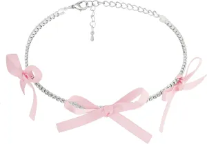 Bow Coquette Tennis Choker Necklace Jewelry for Women, Simple Bow Necklaces Aesthetic, Romantic Gifts for Women Trendy Stuff for Teen Girls In Their Her 20s