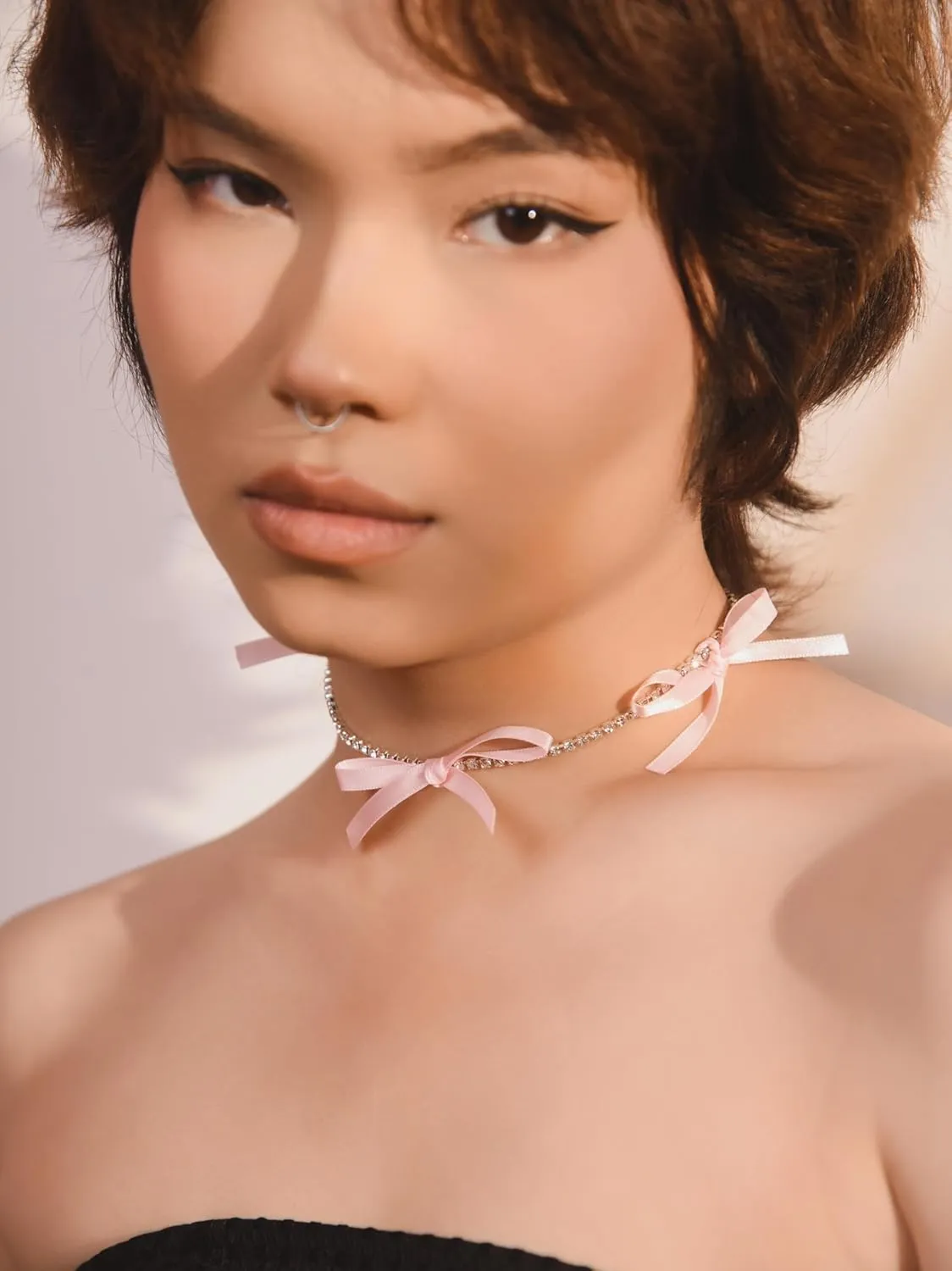 Bow Coquette Tennis Choker Necklace Jewelry for Women, Simple Bow Necklaces Aesthetic, Romantic Gifts for Women Trendy Stuff for Teen Girls In Their Her 20s
