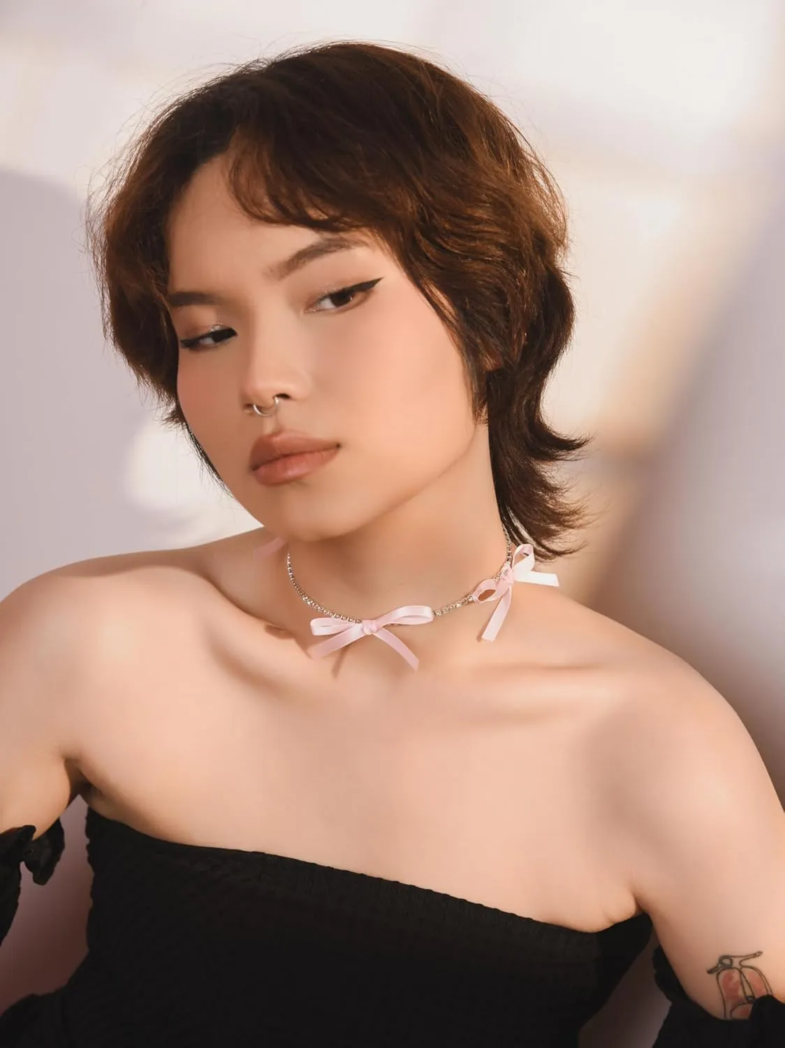 Bow Coquette Tennis Choker Necklace Jewelry for Women, Simple Bow Necklaces Aesthetic, Romantic Gifts for Women Trendy Stuff for Teen Girls In Their Her 20s