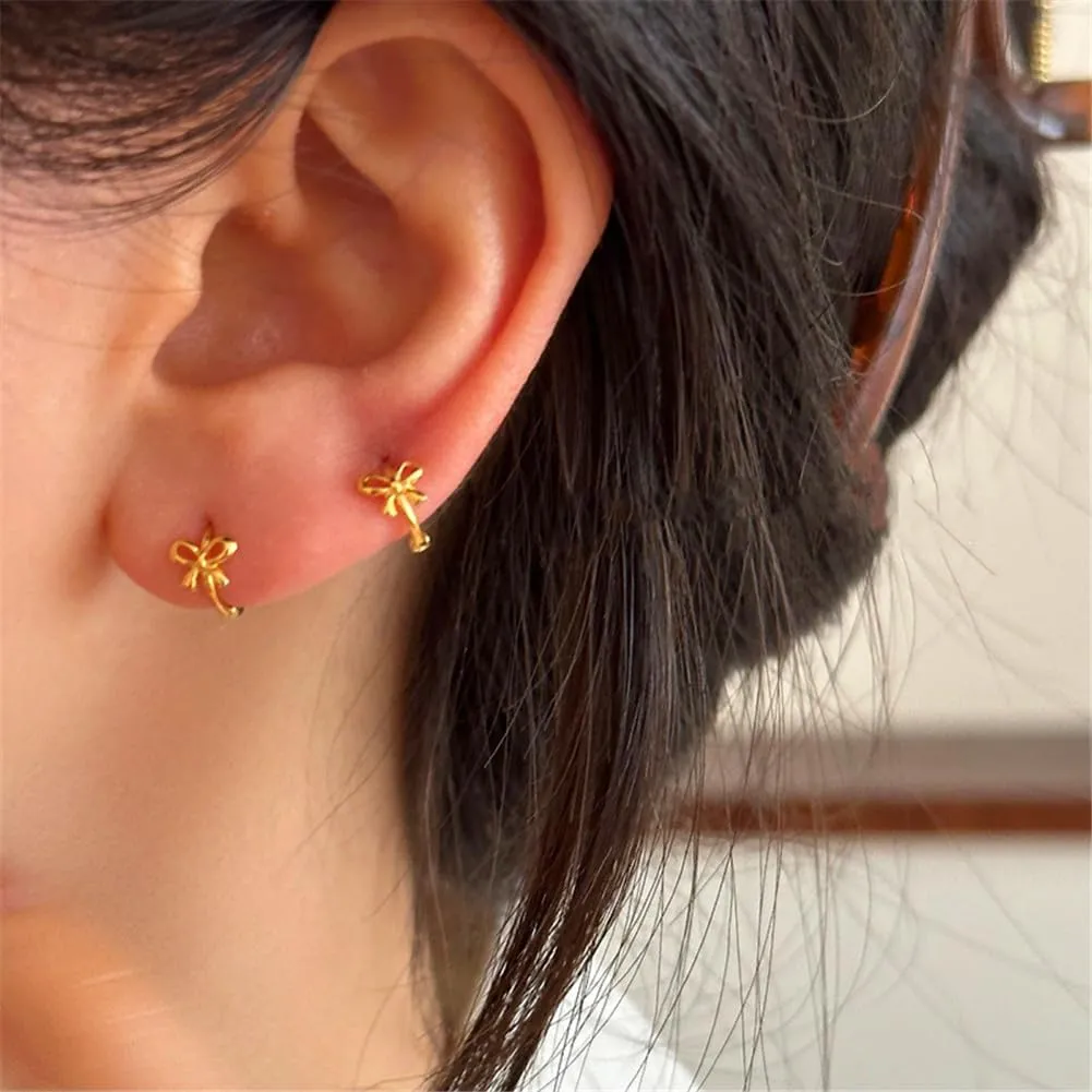Bow Huggie Earrings Gold Tiny Bow Ribbon Hoop Earrings for Women Small Circle Bow Tie Cartilage Earrings Jewelry Gift