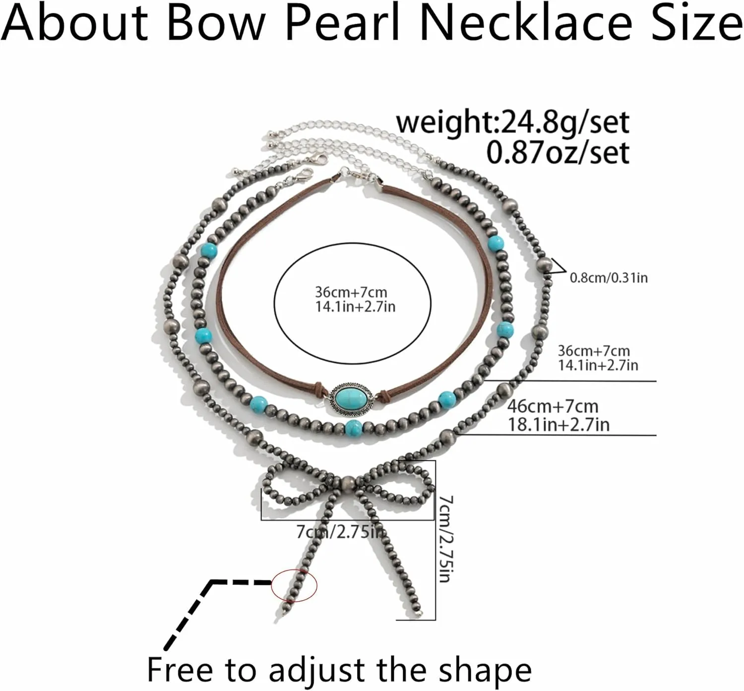 Bow Navajo Pearl Necklaces for Women Navajo Pearl Layered Necklace Pearl Bow Necklace Turquoise Beaded Western Jewelry
