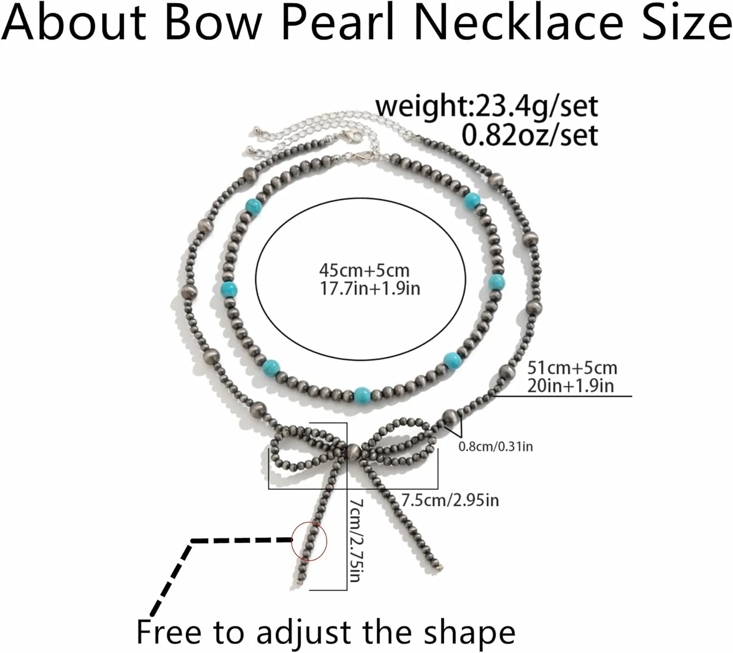 Bow Navajo Pearl Necklaces for Women Navajo Pearl Layered Necklace Pearl Bow Necklace Turquoise Beaded Western Jewelry