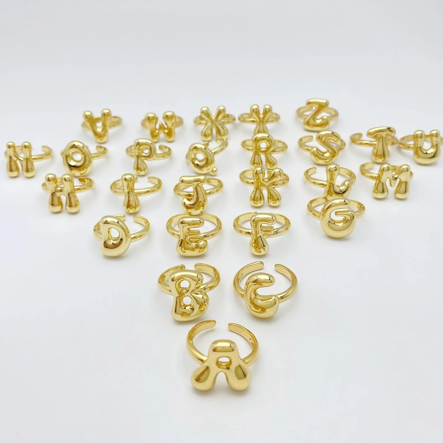 Bubble Initial Gold Ring For Women,Dainty Balloon Letter Rings 14k Gold Plated Open Alphabet A-Z Adjustable Unique Fashion Jewelry Gift