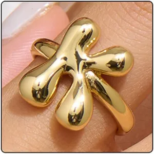 Bubble Initial Gold Ring For Women,Dainty Balloon Letter Rings 14k Gold Plated Open Alphabet A-Z Adjustable Unique Fashion Jewelry Gift