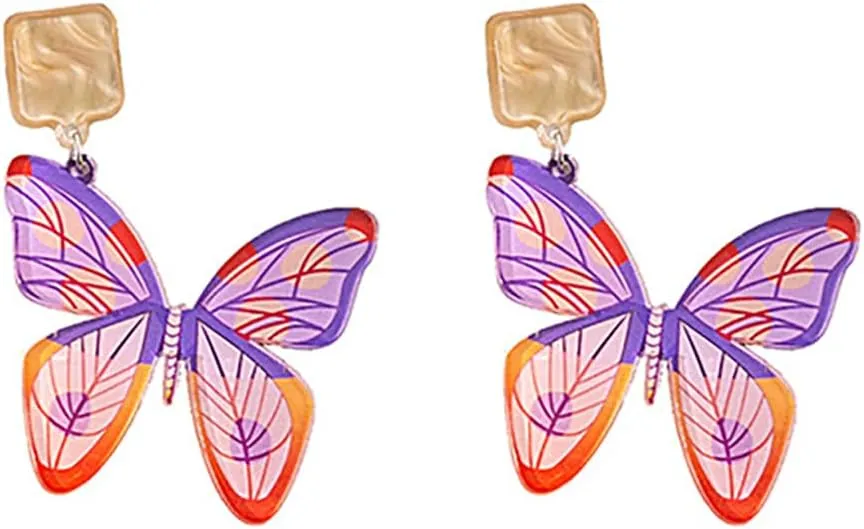 Butterfly Drop Dangle Earrings for Women Teen Girls,Color Match Fashion Cute Insect Animal Acrylic Drop Earrings Elegant Holiday Jewelry Gifts