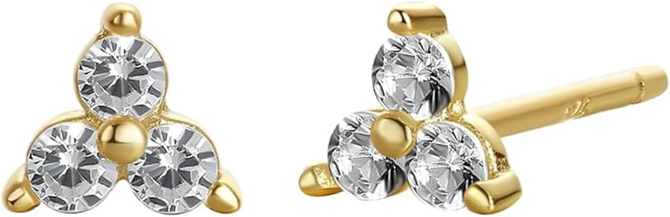 CAITLYNMINIMALIST 18K Gold Sterling Silver Lily CZ Diamond Cluster Mini Flower Gemstone Dainty Stud Earrings for Women Gift for Her