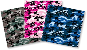 CAMOUFLAGE  3 PACK 22" x 22" Made In The USA Bandannas - 100% Cotton - Fully Hemmed