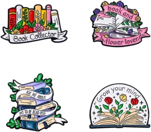 Cartoon Book Brooch Set English Book Series Cute Enamel Lapel Pins Sets Cartoon Plant Flower Brooch Pin Badge for Clothing Bag Backpack Jacket Hat Party Favors Decoration for Teacher Student Jewelry